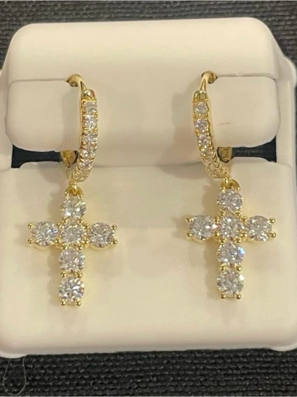 14k gold over 925 silver 1.50ctw Moissanite cross earrings